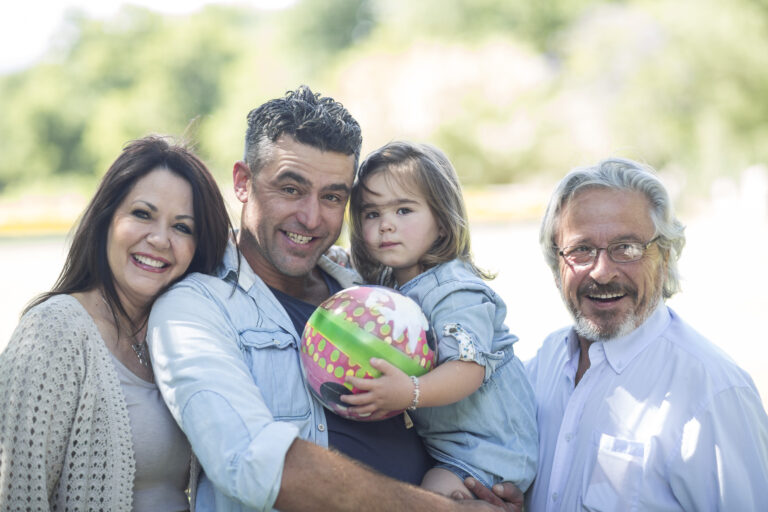 Portrait of smiling extended family outdoors